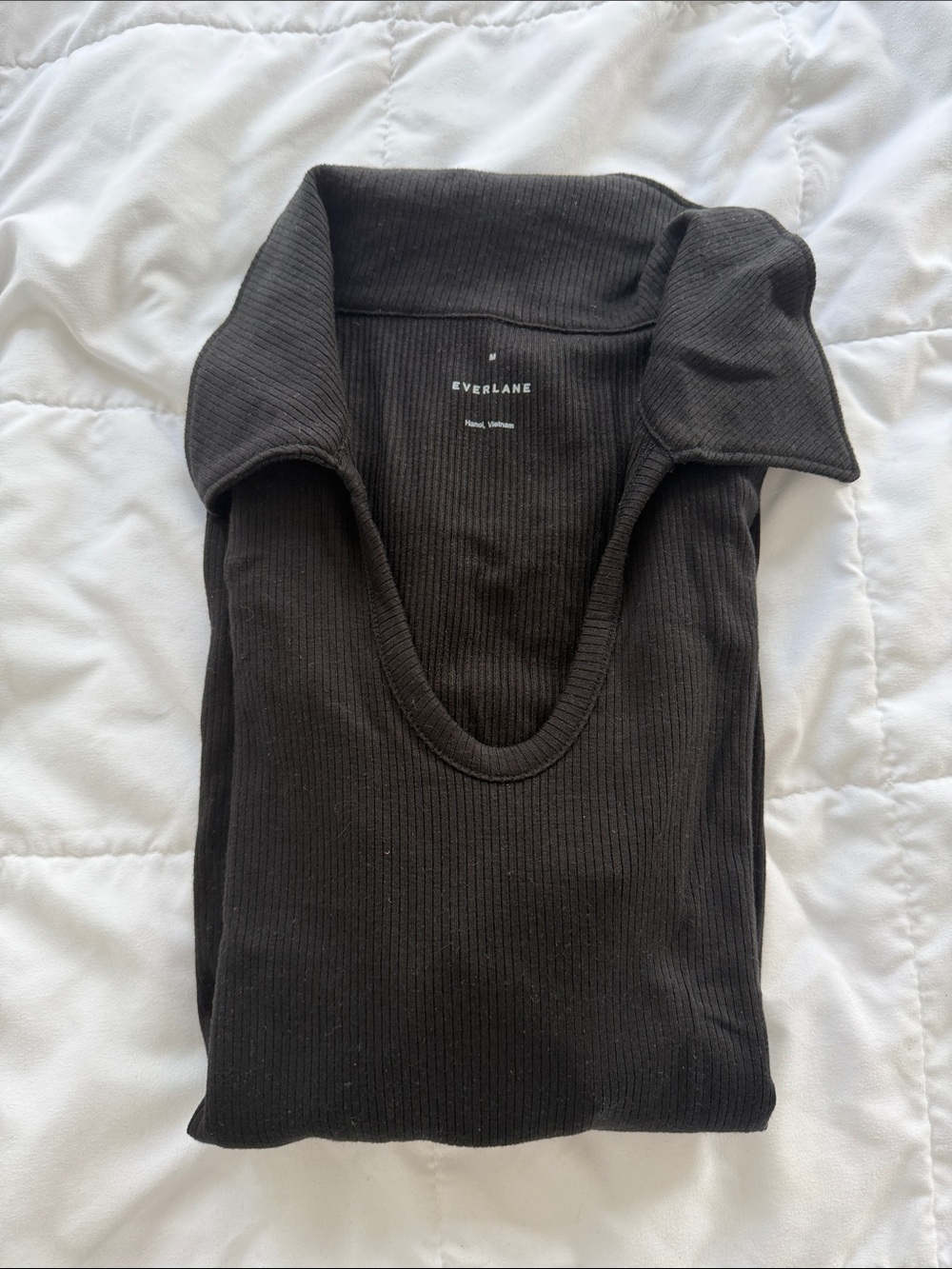 Everlane Black Ribbed Collared Short Sleeve Top